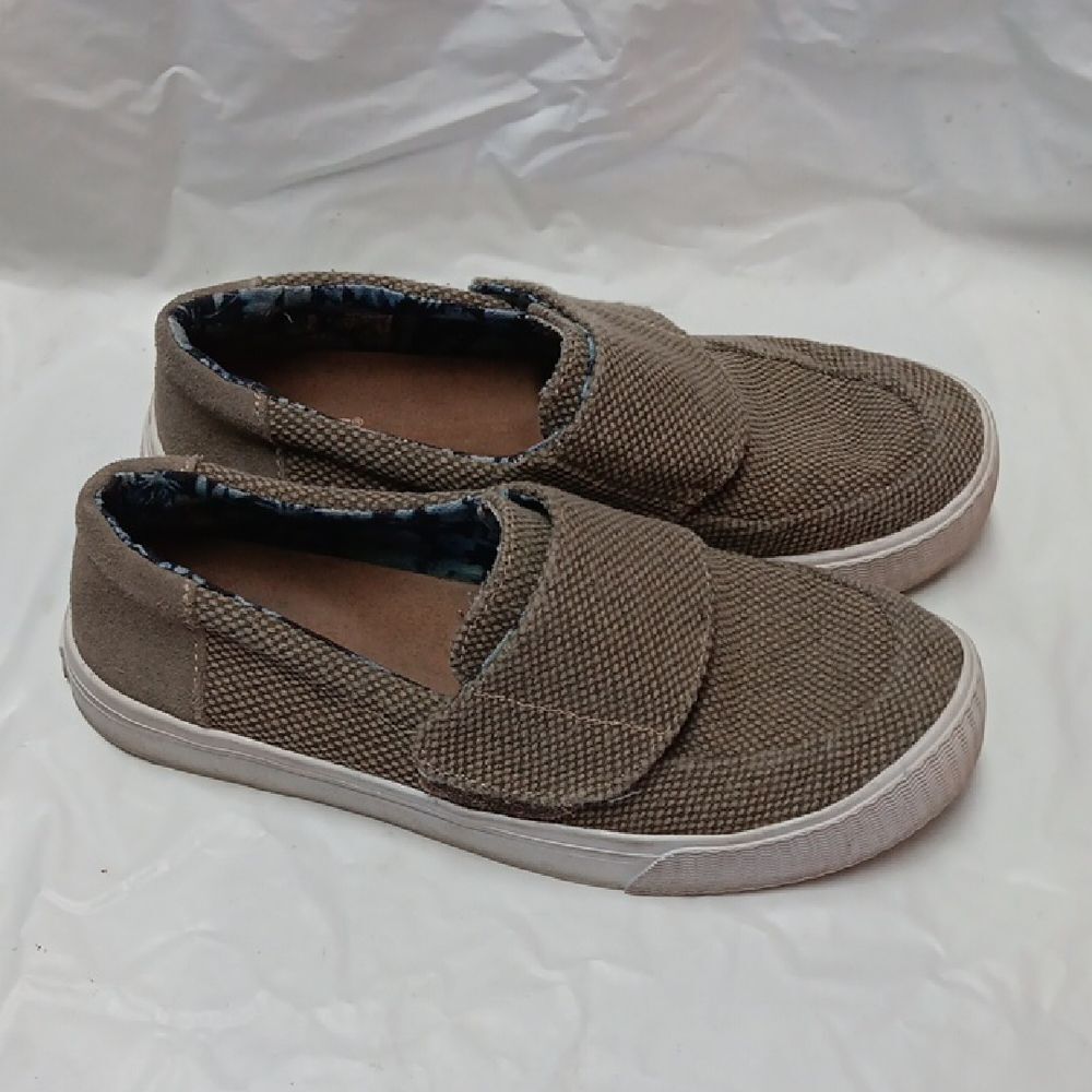 Toms Womens 5.5 Wide Tan Hook & Loop Slip-On Sneakers Canvas Casual